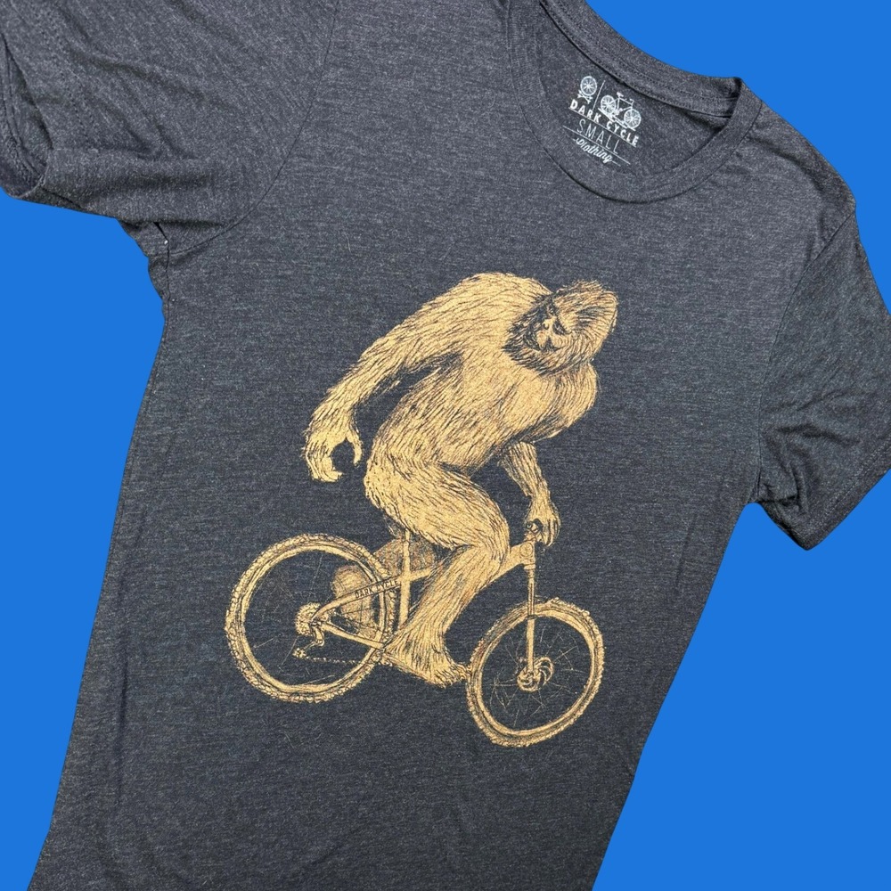 Dark Cycle T Shirt Men S Charcoal Bigfoot Riding Bicycle Graphic Tee Outdoors